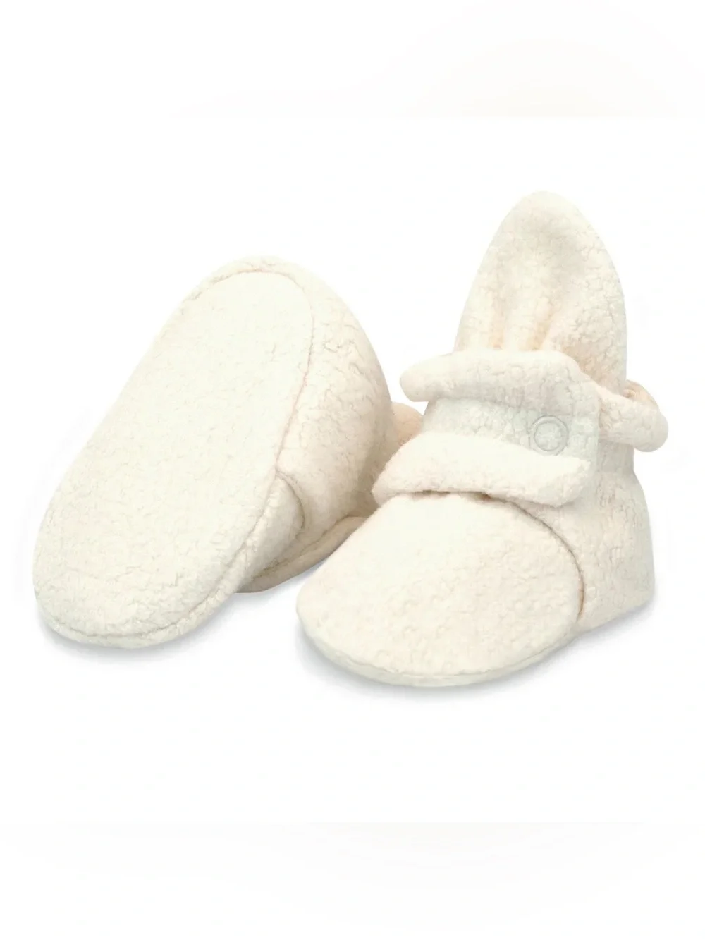 Zutano set of 3-6 month infant booties, cream cozy fleece and gray furry gripper
